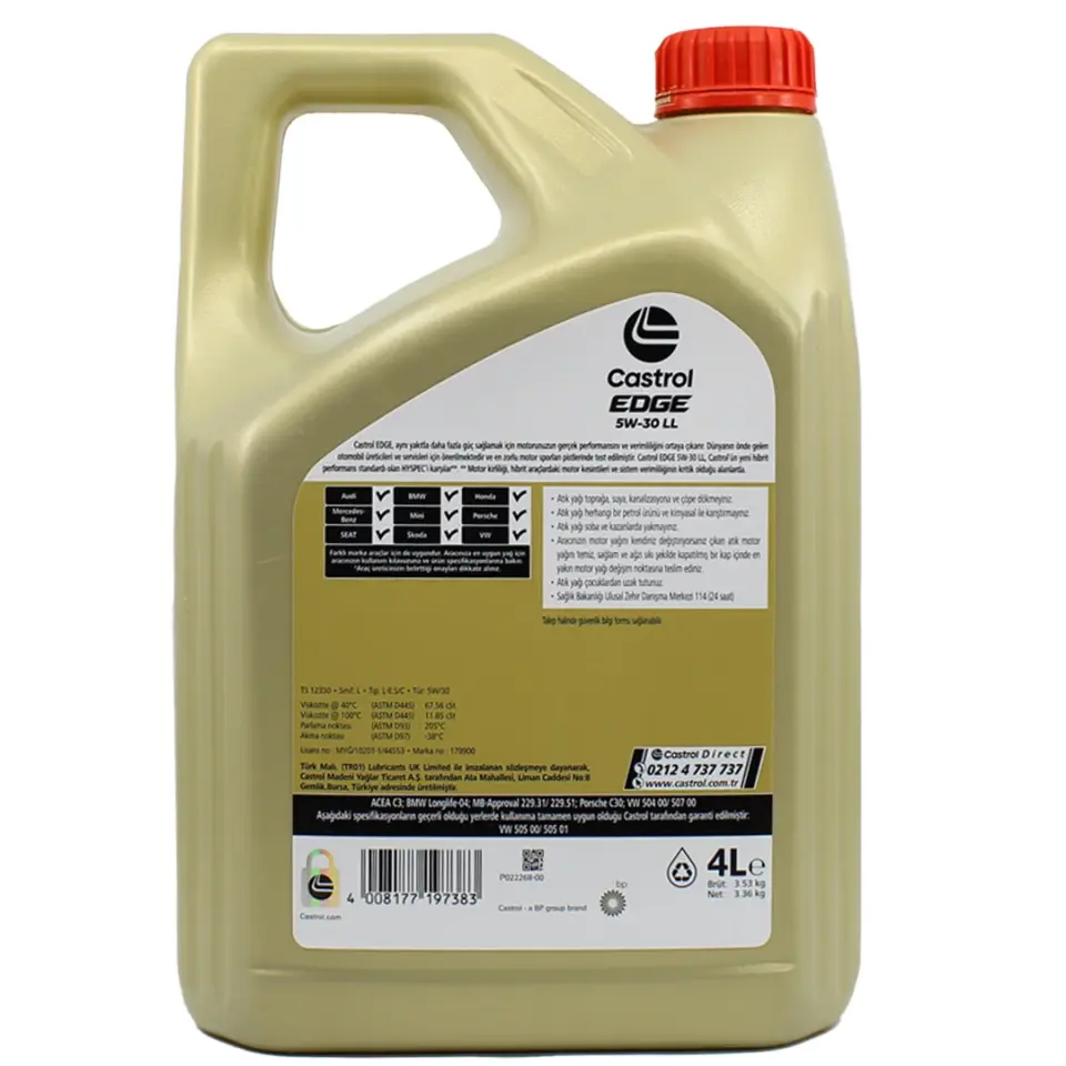 Castrol EDGE 5W-30 LL 4 Litre motor yağı 2026 üretim