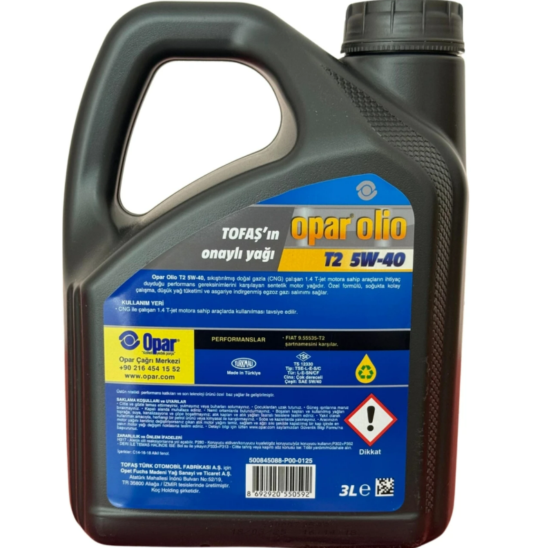 55176572 OPAR OLIO T2 MOTOR YAĞI | SENTETİK LPG MOTOR YAĞI | FIAT LPG'Lİ ARAÇLAR İÇİN UYGUNDUR