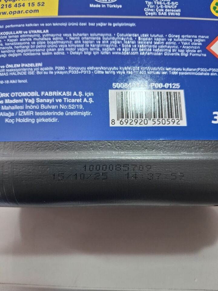 55176572 Opar Olio T2 5W-40 3LT | TÜM LPG'Lİ VE SONRADAN TÜP TAKTIRILAN FİAT ARAÇLARIYLA UYUMLU MOTOR YAĞI