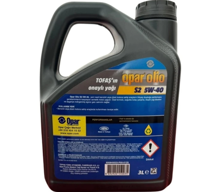 55175966 Opar Olio S2 5W-40 3LT | FİAT EGEA DİZEL MULTİJET VE 1.4 BENZİNLİ UYUMLU MOTOR YAĞI