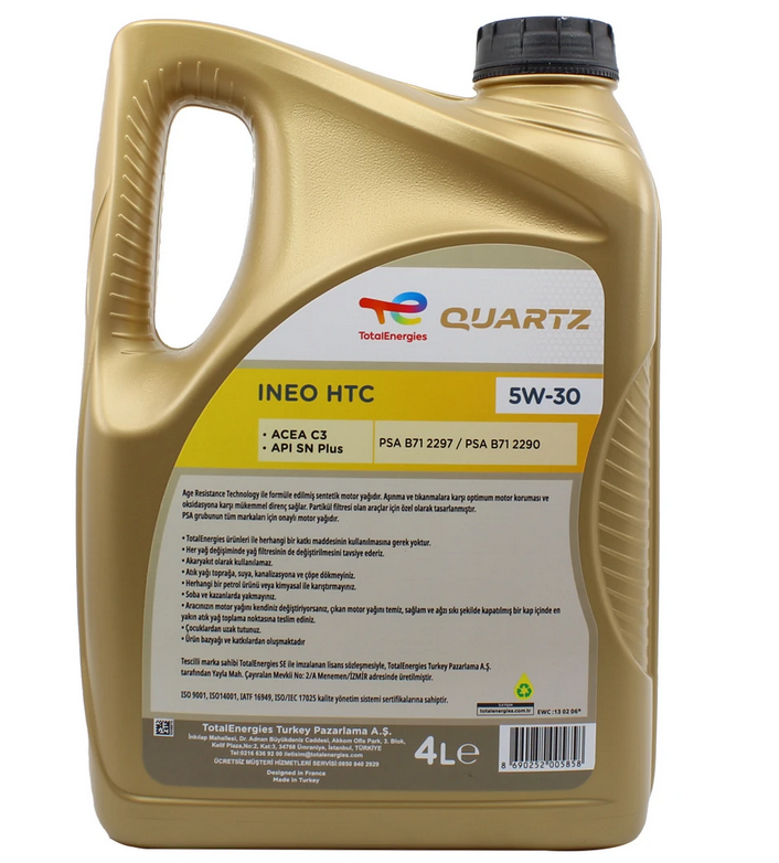 Total Quartz Ineo HTC 5W-30 4 Lt Motor Yağı PSA ONAYLI 2025