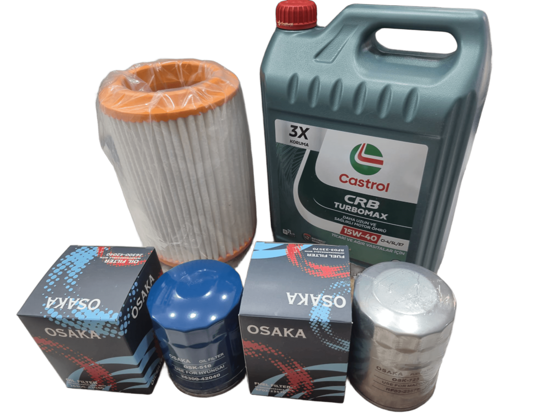 Kia Bongo Bakım Seti OSAKA | Yağ Hava Yakıt Filtresi + Castrol 7 Litre 15W-40 Turbomax | 2025 Üretim