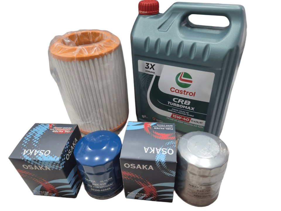 Kia Bongo Bakım Seti OSAKA | Yağ Hava Yakıt Filtresi + Castrol 7 Litre 15W-40 Turbomax | 2025 Üretim