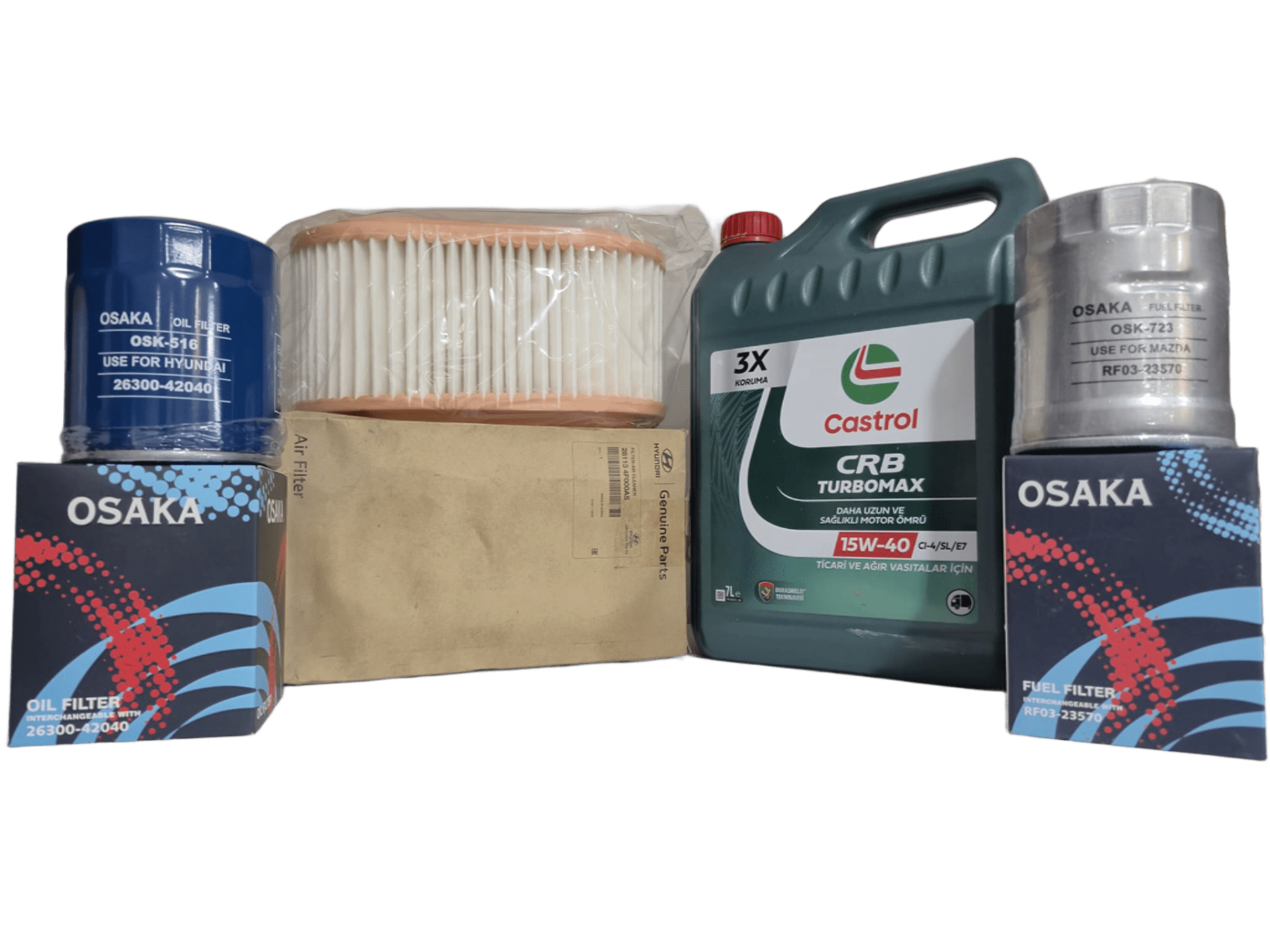 Hyundai H100 Kamyonet Bakım Seti 2002–2009 | OSAKA Filtre + Orijinal Hyundai Hava Filtresi + Castrol 15W-40 Turbomax 7L