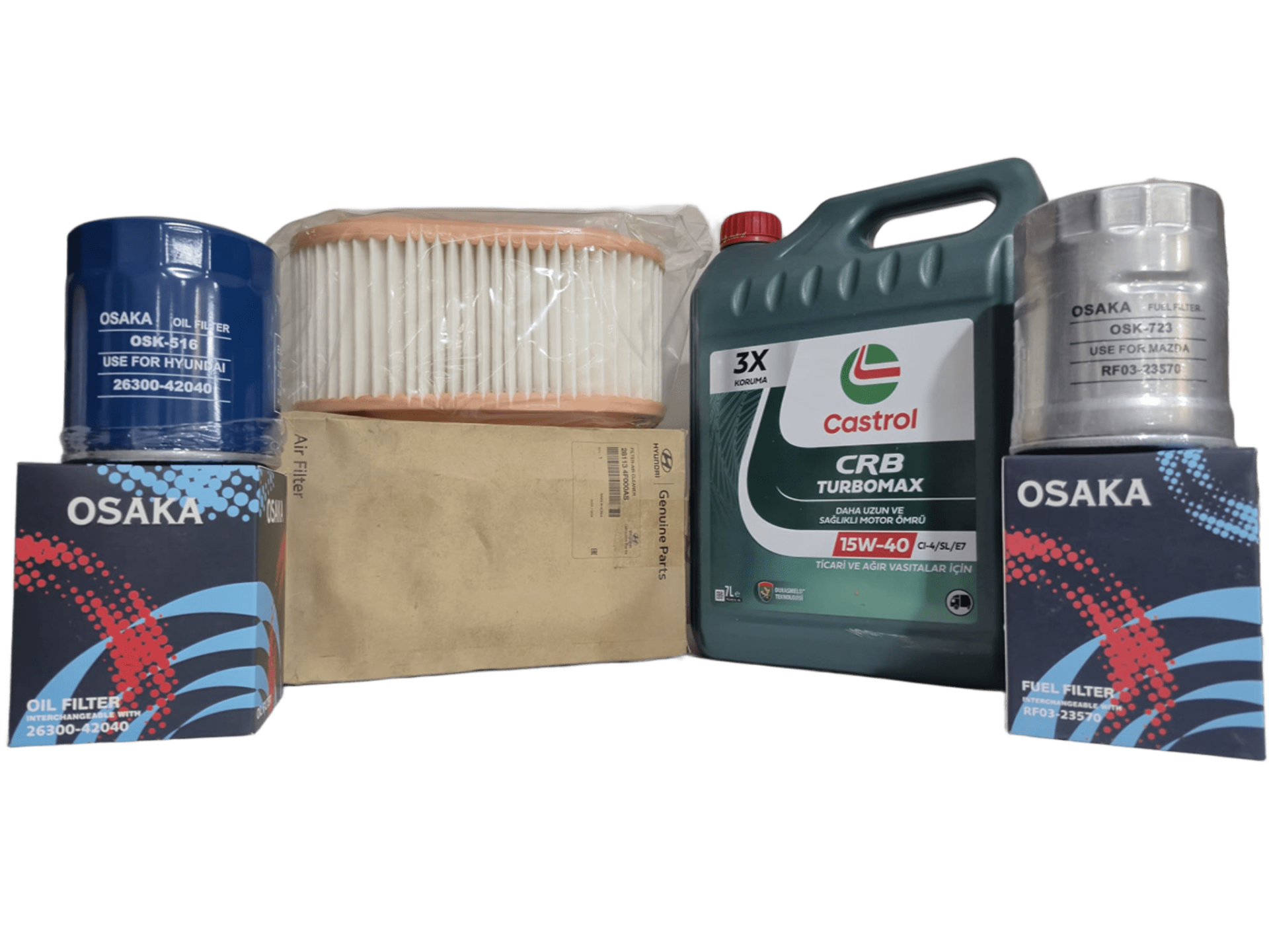 Hyundai H100 Kamyonet Bakım Seti 2002–2009 | OSAKA Filtre + Orijinal Hyundai Hava Filtresi + Castrol 15W-40 Turbomax 7L