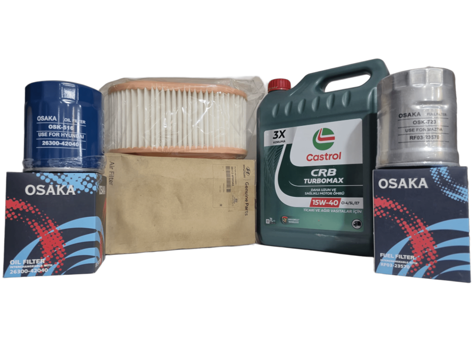 Hyundai H100 Kamyonet Bakım Seti 2002–2009 | OSAKA Filtre + Orijinal Hyundai Hava Filtresi + Castrol 15W-40 Turbomax 7L