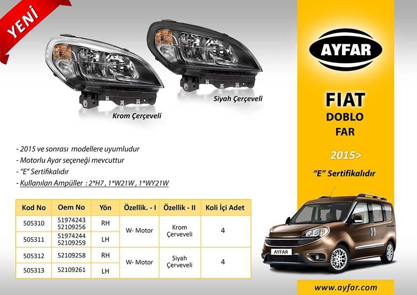 52109256 Far Sağ Krom Çerçeveli̇ AYFAR | Fiat Doblo 15