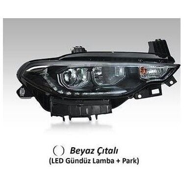 52214453 Fiat Egea 2016-2020 Sağ Ön Far Motorlu Beyaz Çıtalı LED AYFAR
