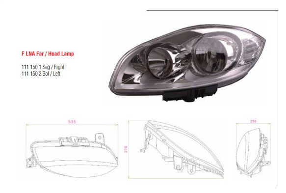 52084245 Far | Fiat Linea Sol Ön Motorlu ESER