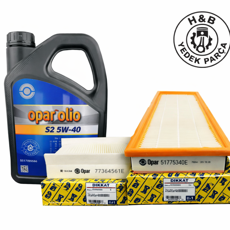 FIAT EGEA 1.4 BENZINLI OPAR 77364561E Polen + 51775340E Hava Filtresi + 55175966 S2 5W-40 Yağ Bakım Seti