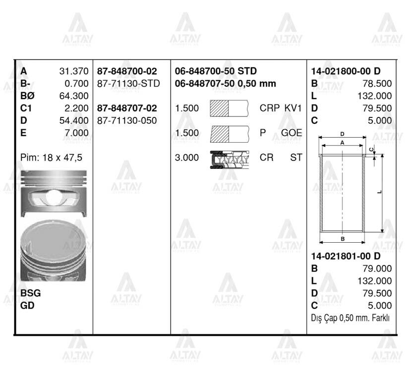 06-848707-50 Segman GOETZE | Muhtelif Araçlar