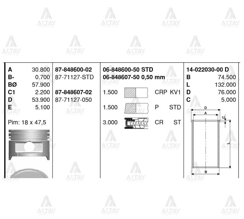 87-71127-050 Piston GOETZE | Hyundai Getz
