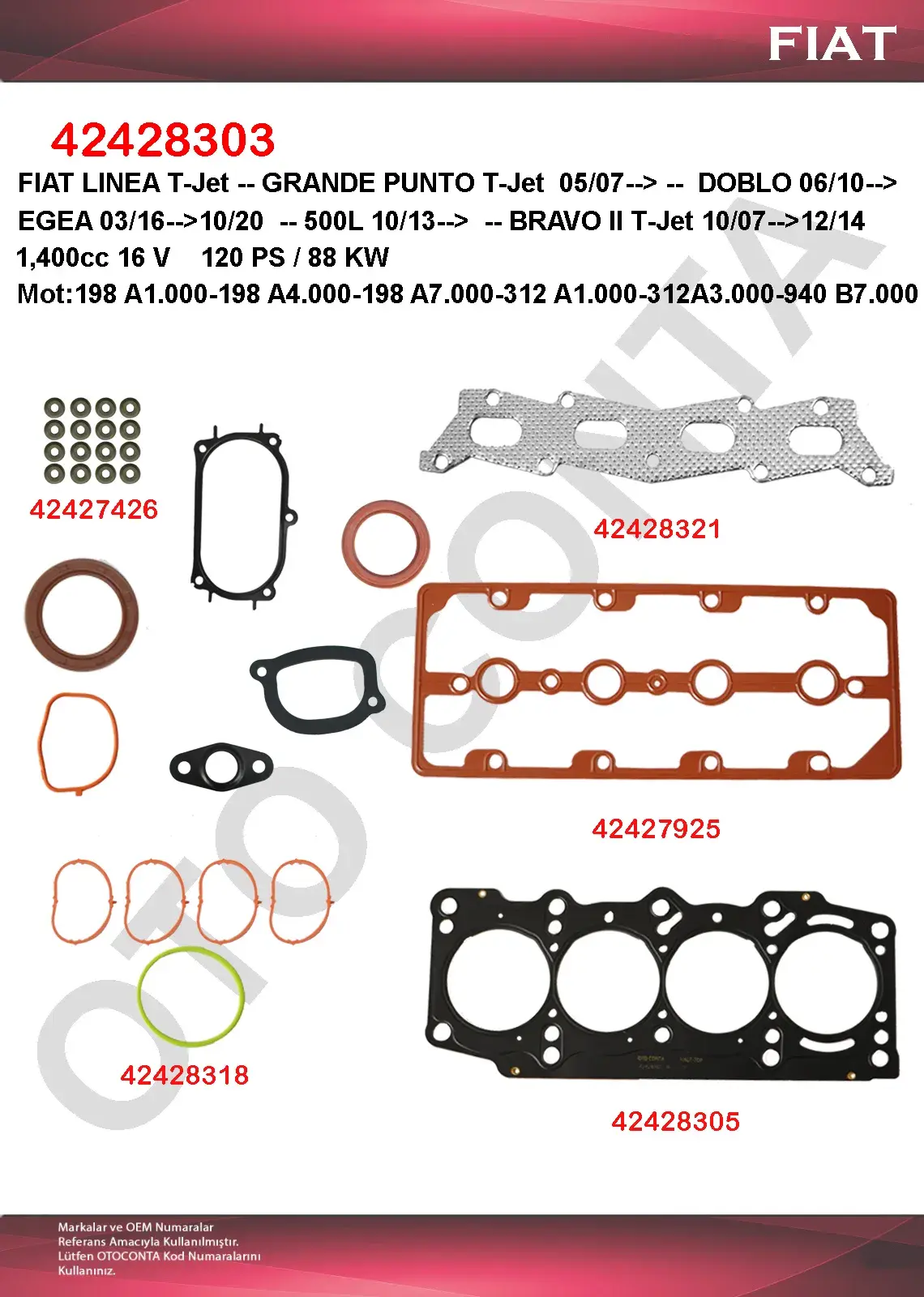 71749165 Motor Üst Tk. Conta Seti̇ | Fiat Egea 15> 500L 13& OTOCONTA