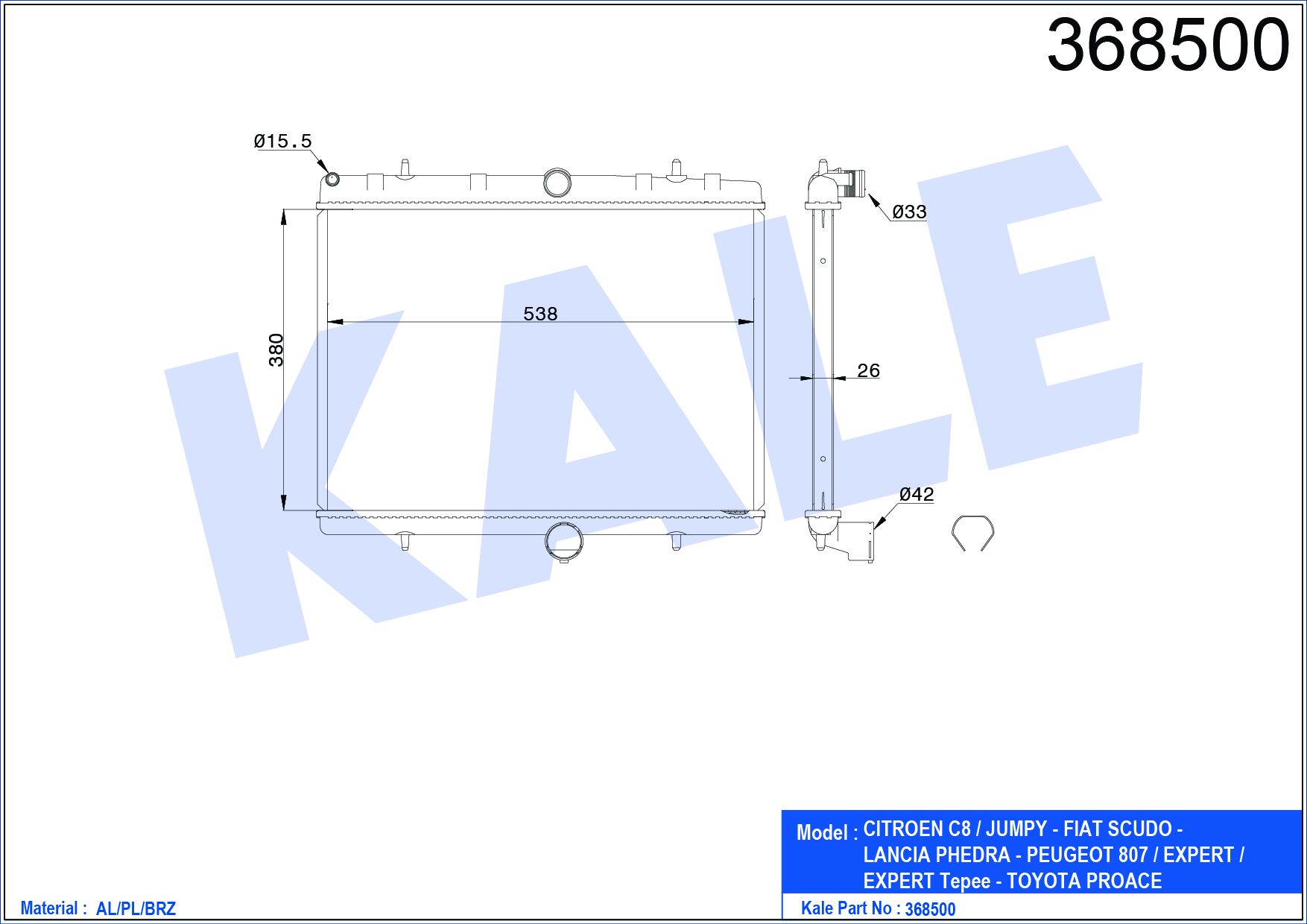 133368 Su Radyatörü KALE | Fiat Scudo