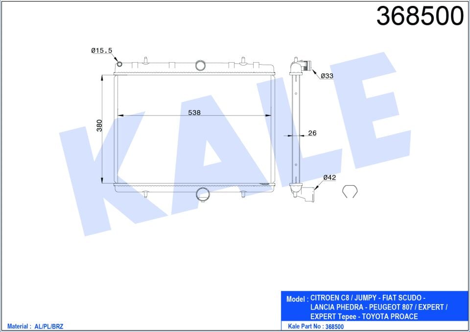 133368 Su Radyatörü KALE | Fiat Scudo