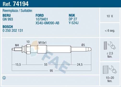 XS4U 6M090 AB Kizdirma Buji̇si̇ FAE | Fiesta Iv focus focus Ii connect c