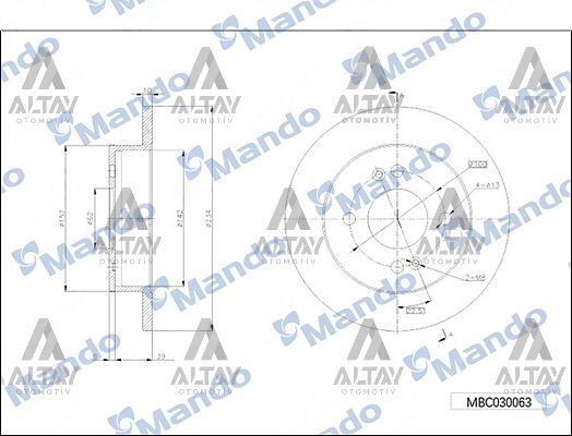 58411-B4300 Fren Diski Arka MANDO | Hyundai i10 / Kia Picanto