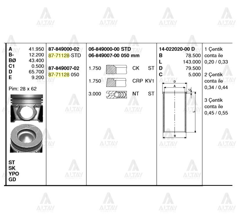 87-71128-050 Piston GOETZE | Hyundai Getz
