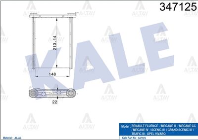 4407490 Kalorifer Radyatörü KALE | Renault Fluence / Renault Megane 2 / Renault Megane 3