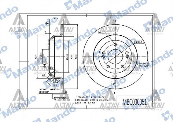 58411-2P000 Fren Diski Arka MANDO | Kia Sorento / Hyundai Santa Fe