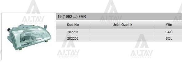 7701036027 Far ve Aydınlatma Sol AYFAR | Renault R19