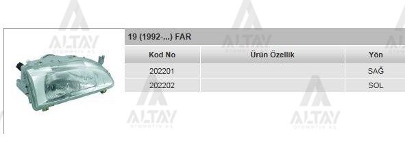 7701036027 Far ve Aydınlatma Sol AYFAR | Renault R19