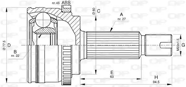 49500 1P000 Komple Aks Sag On Uzunluk 965mm Absli 46 Dis VEKA