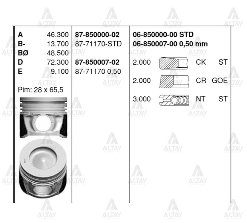 87-71170-050 Piston GOETZE | Hyundai Tucson