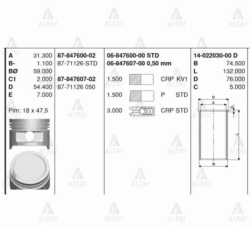 87-71126-050 Piston GOETZE | Muhtelif Araçlar