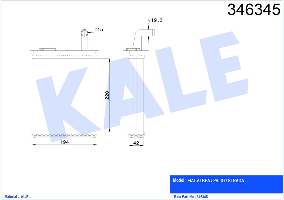 7078698 Kalorifer Radyatörü KALE | Fiat Palio