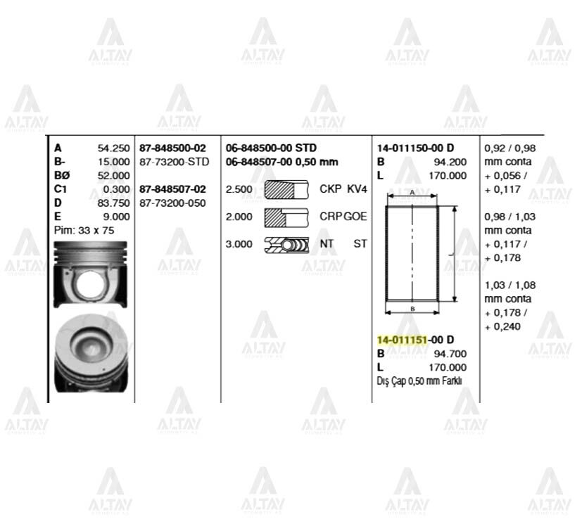 87-73200-050 Piston GOETZE | Hyundai Starex / Kia Sorento