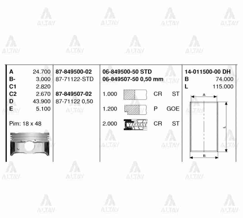 87-71176-050 Piston GOETZE | Hyundai i20