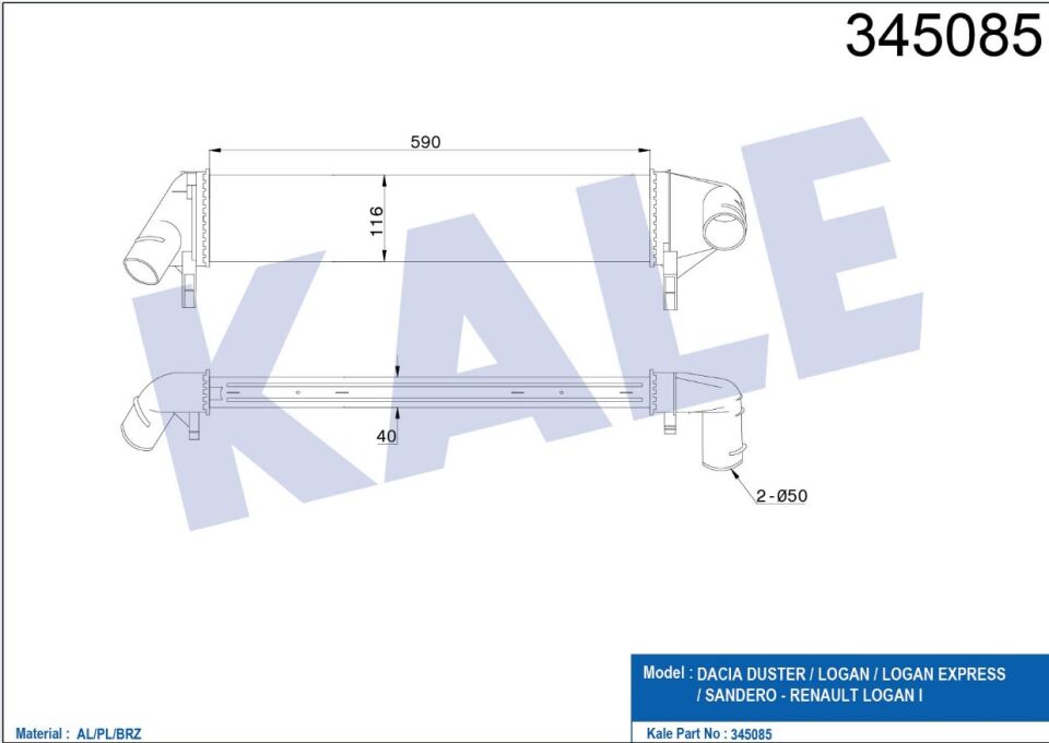 8200409045 İntercooler / Yağ Radyatörü KALE | Dacia Logan / Dacia Sandero / Dacia Duster